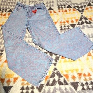 H&M Coupe Wide Jeans with Pink Print Throughout and Heart near left pocket 💓